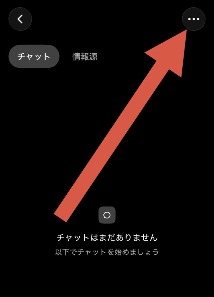 プロジェクトを開いた画面。「チャット」「情報源」のタブと、右上の「•••」
